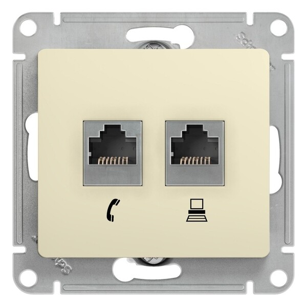 Розетка компьютерная Systeme Electric Glossa встраиваемая бежевая 2хRJ45 (GSL000285)
