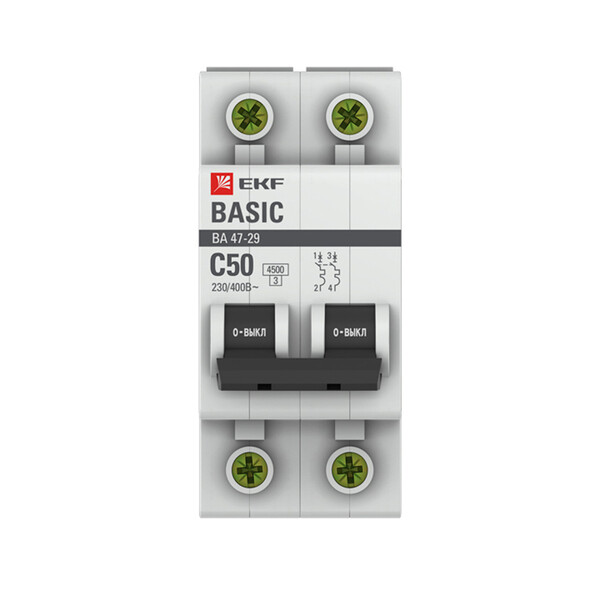 Автоматический выключатель модульный EKF Basic ВА 47-29 2P 50А тип С 4,5 кА 230 В (mcb4729-2-50C)