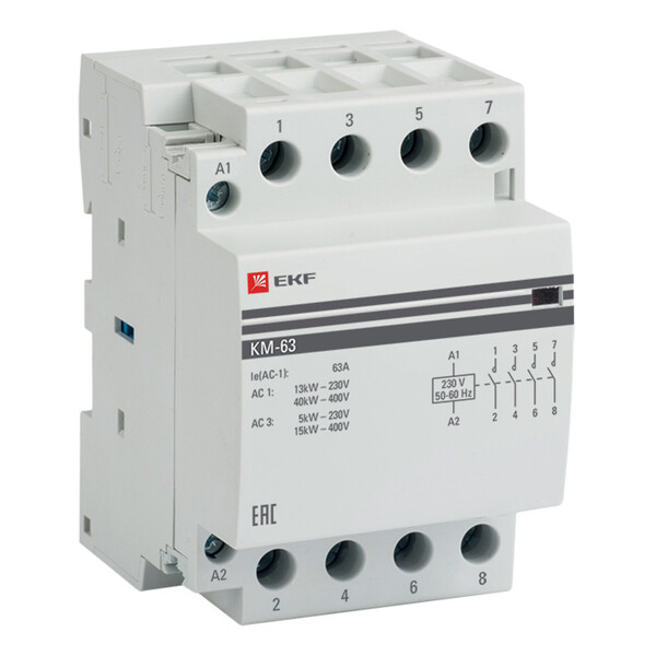 Контактор модульный EKF PROxima (km-3-63-40) 230-400 В 63 А тип AC 4Р