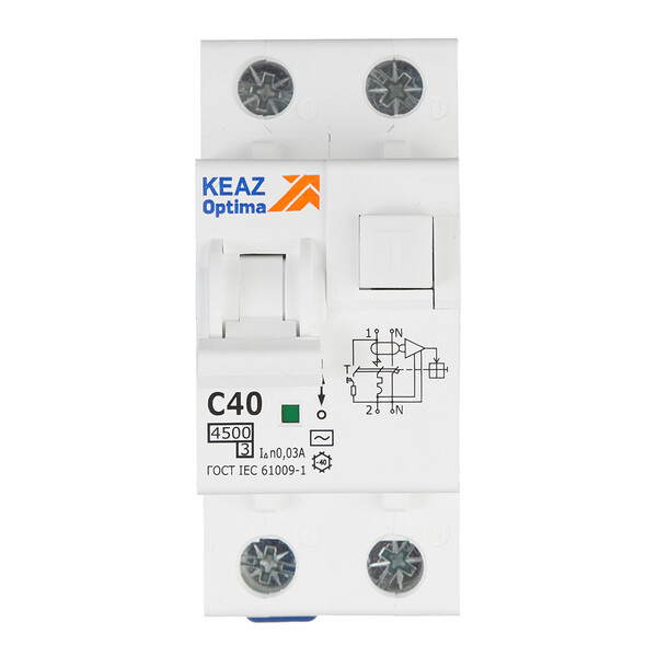 Автомат дифференциальный КЭАЗ OptiDin D63 40А 30 мА 1P+N тип AC 4,5 кА (328102)