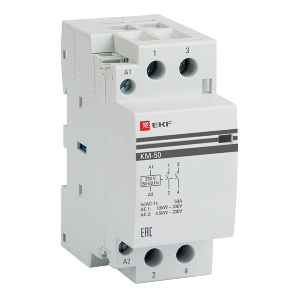 Контактор модульный EKF PROxima (km-2-50-20) 230-400 В 50 А тип AC 2Р