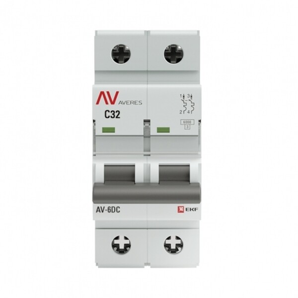 Автоматический выключатель модульный EKF Averes AV-6 DC 2Р 32А тип C 6 кА 230 В (mcb6-DC-2-32C-av)