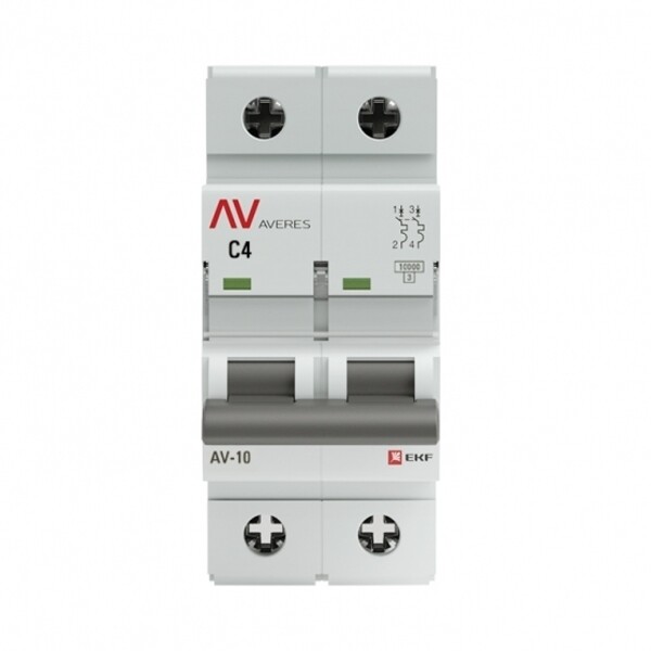 Автоматический выключатель модульный EKF Averes AV-10 2P 4А тип C 10 кА 230 В (mcb10-2-04C-av)