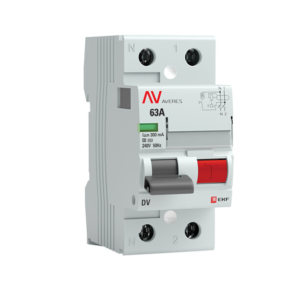 УЗО EKF Averes DV 63А 300 мА 2P тип AC 10 кА (rccb-2-63-300-s-av)