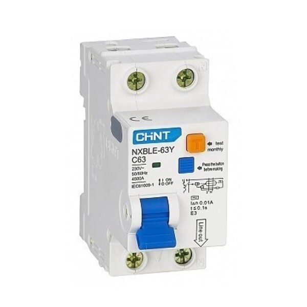 Автомат дифференциальный Chint NXBLE-63Y 50А 30 мА 1P+N тип AC 4,5 кА (105547)