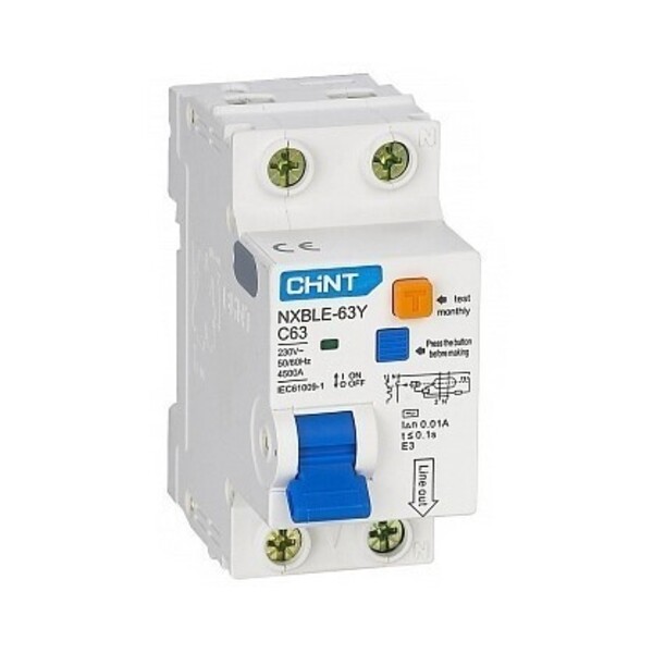 Автомат дифференциальный Chint NXBLE-63Y 25А 10 мА 1P+N тип AC 4,5 кА (105526)