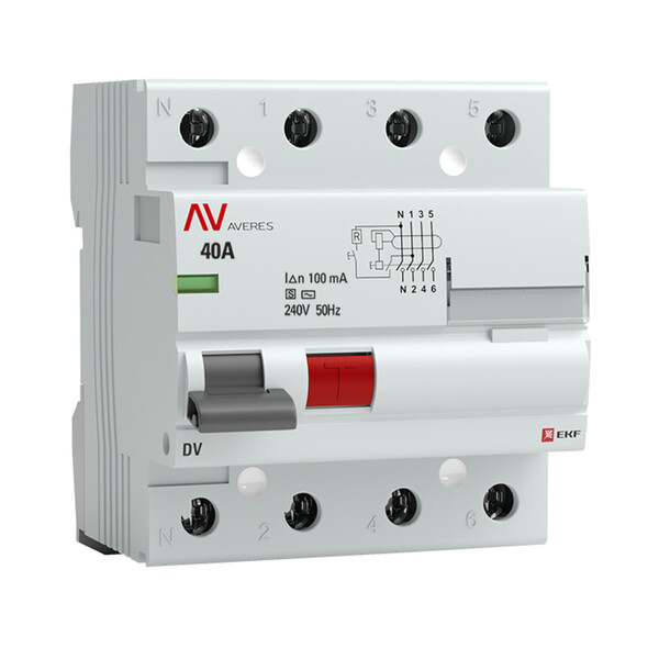 УЗО EKF Averes DV 40А 100 мА 4P тип AC 10 кА (rccb-4-40-100-s-av)