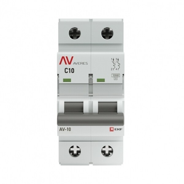 Автоматический выключатель модульный EKF Averes AV-10 2P 10А тип C 10 кА 230 В (mcb10-2-10C-av)