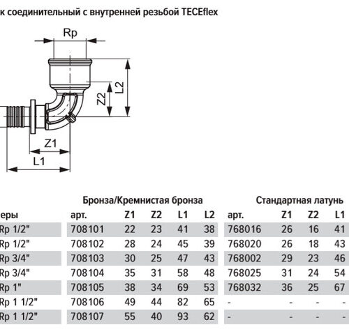 Угол Tece 16 мм х 1/2 ВР(г) латунь (768016)