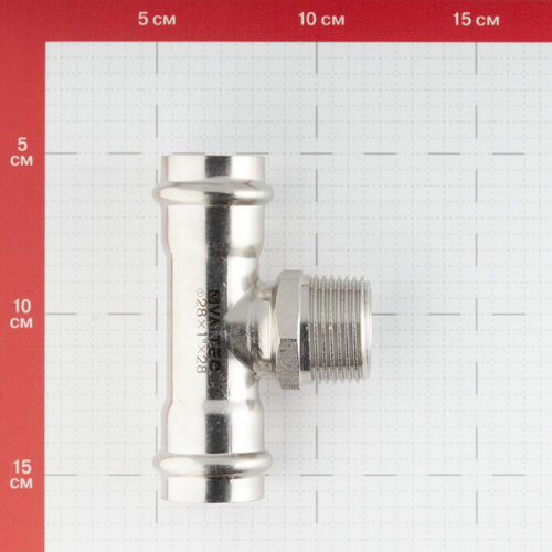 Тройник Valtec (VTi.933.I.280528) 28 мм х 3/4 НР(ш) х 28 мм нержавеющая сталь