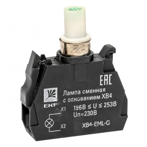 Лампа сменная EKF PROxima ХВ4 10х32х39 мм 230 В IP40 с основанием пластиковая зеленая (XB4-EML-G)