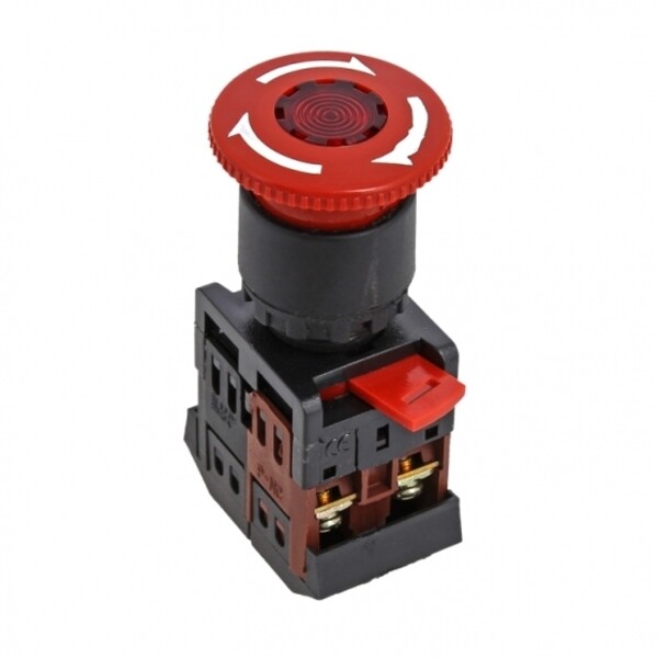 Кнопка грибок EKF PROxima AE-22 230 В 1NO+1NC IP40 поворотная с блокировкой красная (pbn-ae)