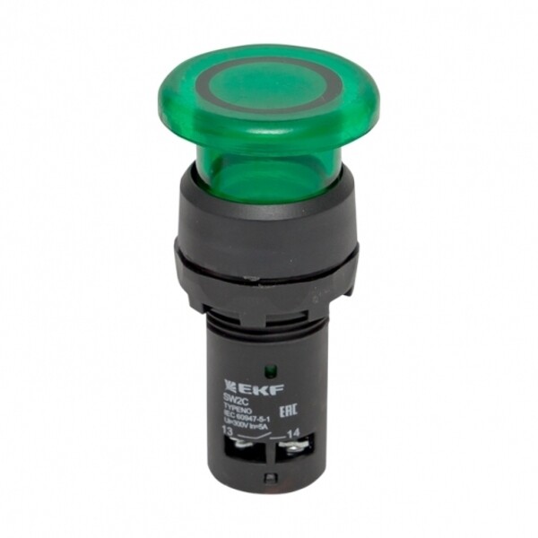 Кнопка грибок EKF PROxima SW2C-MD 230 В 1NO IP54 без фиксации с подсветкой зеленая (sw2c-md-gg-24)